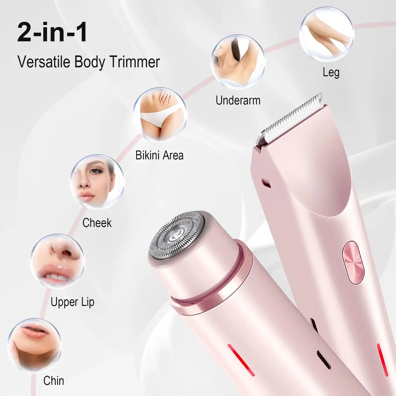2-in-1 Waterproof Electric Women's Bikini Trimmer & Facial Hair Shaver - 2