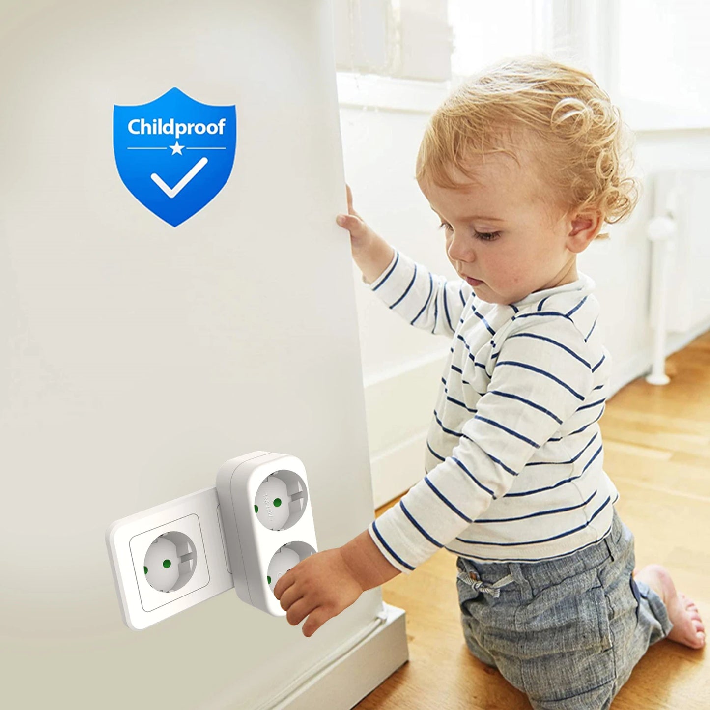 European 2-Way Wall Socket Adapter 16A 3680W Compact Travel Power Plug