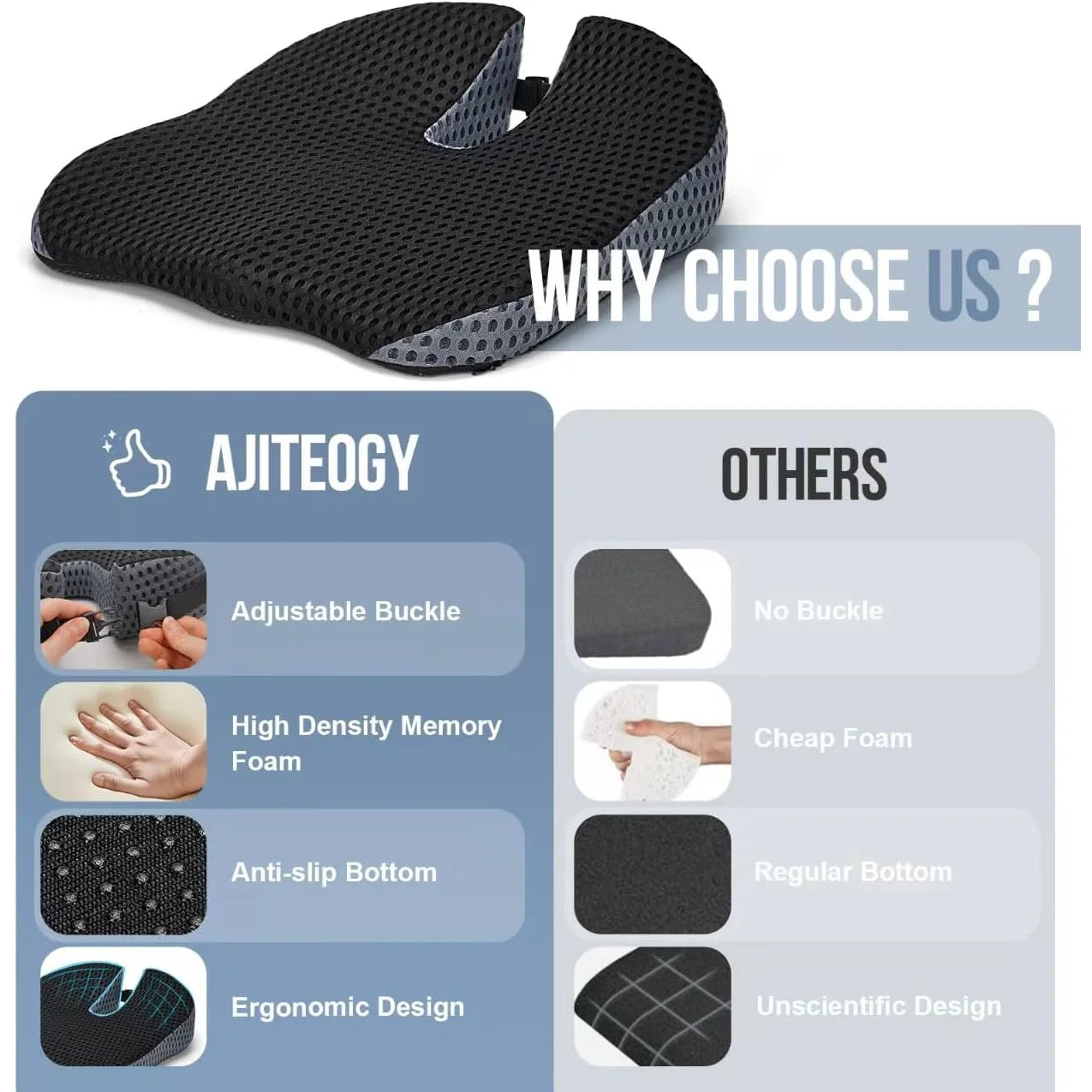 Memory Foam Car Wedge Seat Cushion for Driving & Posture Support