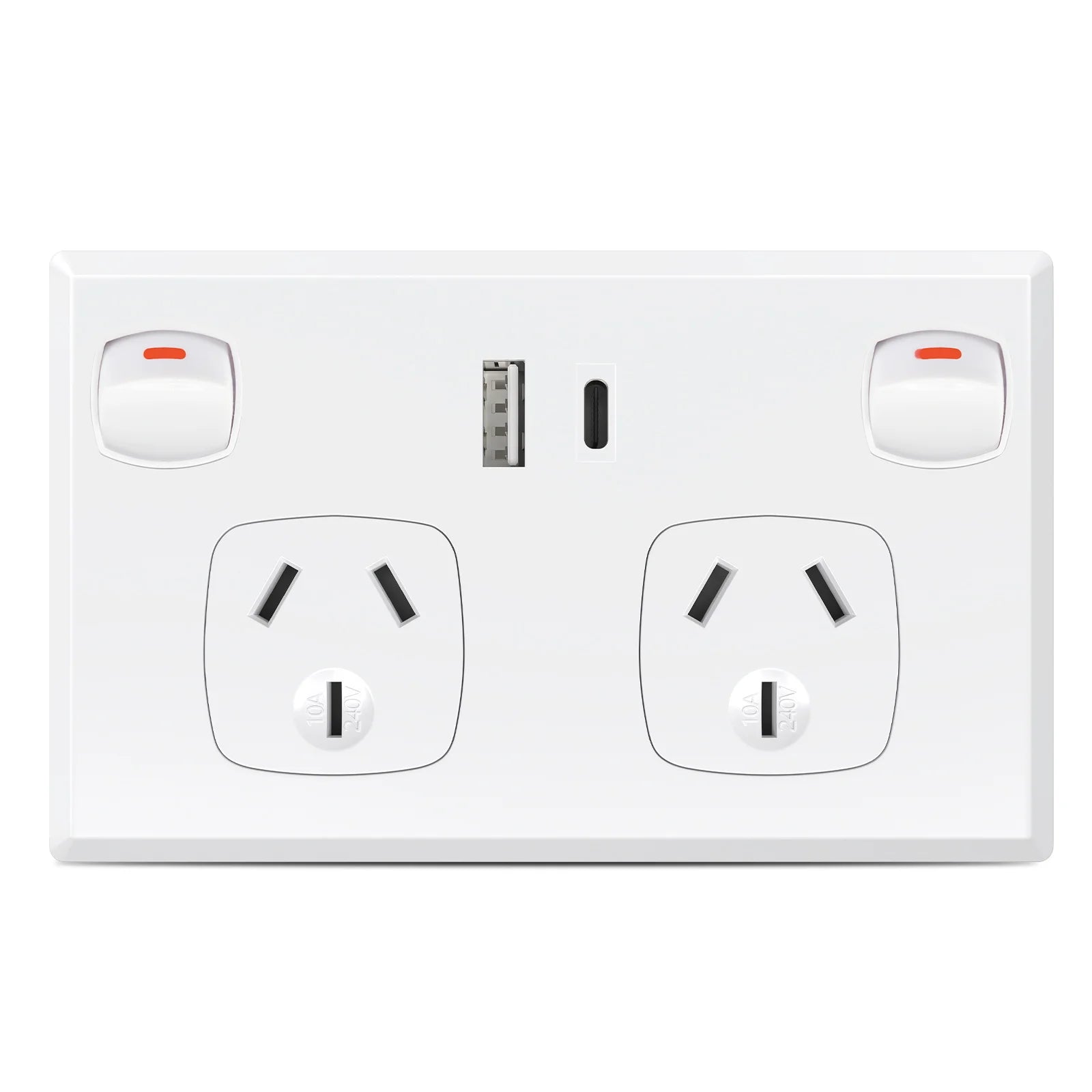 Australian Standard Dual Wall Socket with USB Ports & 2-Gang Switch - 12