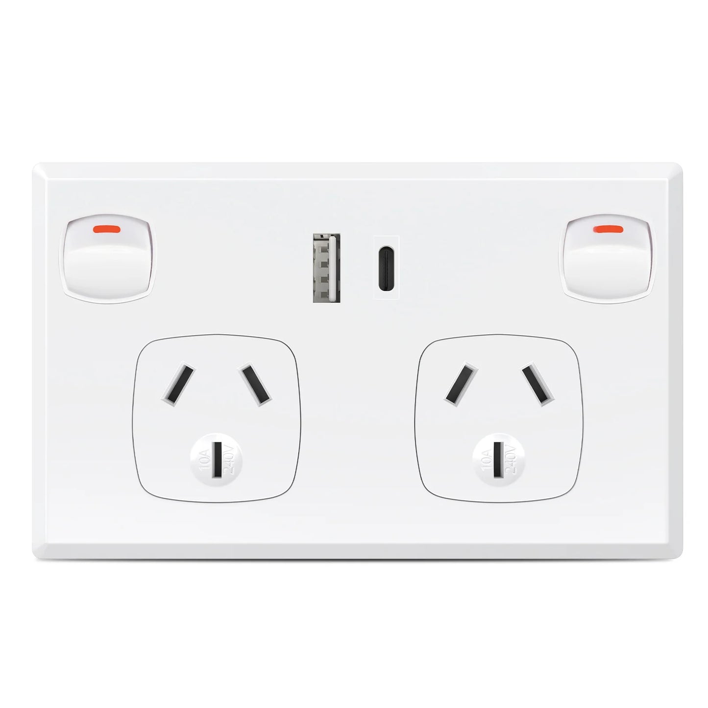 Australian Standard Dual Wall Socket with USB Ports & 2-Gang Switch