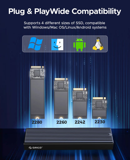 ORICO M.2 NVMe SATA SSD Enclosure - 10Gbps Portable External Drive Case