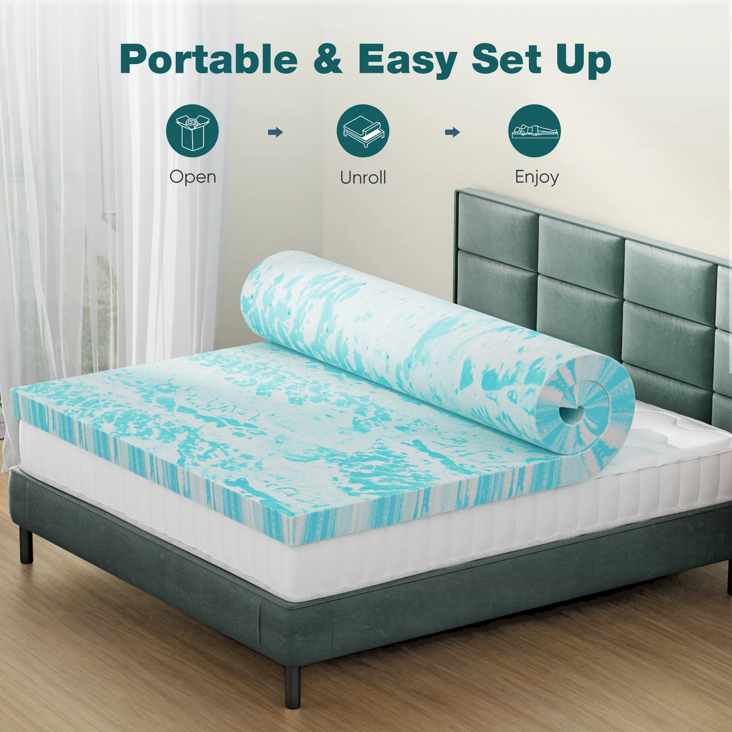 Gel Memory Foam Mattress Topper - Cooling & Pressure Relief Bed Pad
