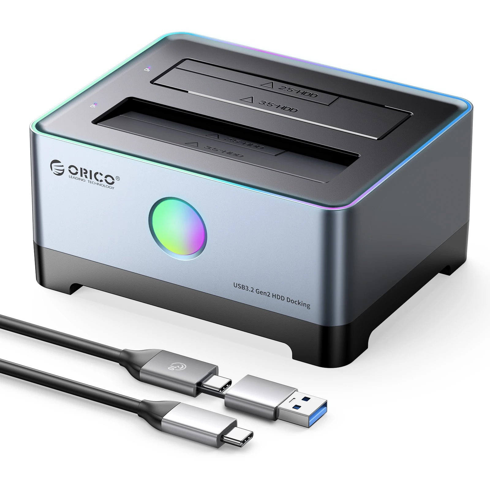 ORICO Dual-Bay Hard Drive Docking Station, 10Gbps Type-C for 2.5/3.5" HDD/SSD - 27