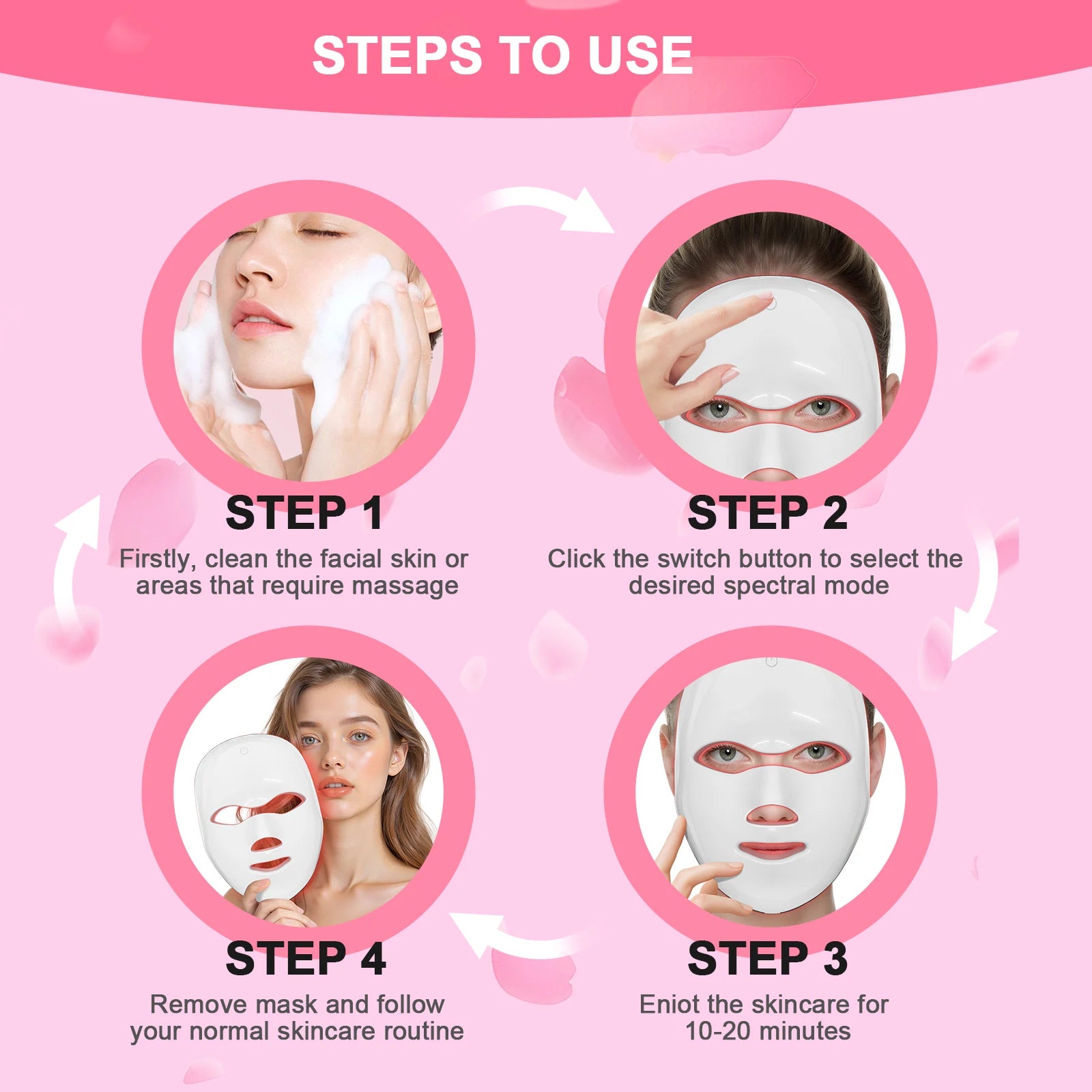 7-Color LED Photon Therapy Facial Mask - Cordless Skin Rejuvenation Device - 14