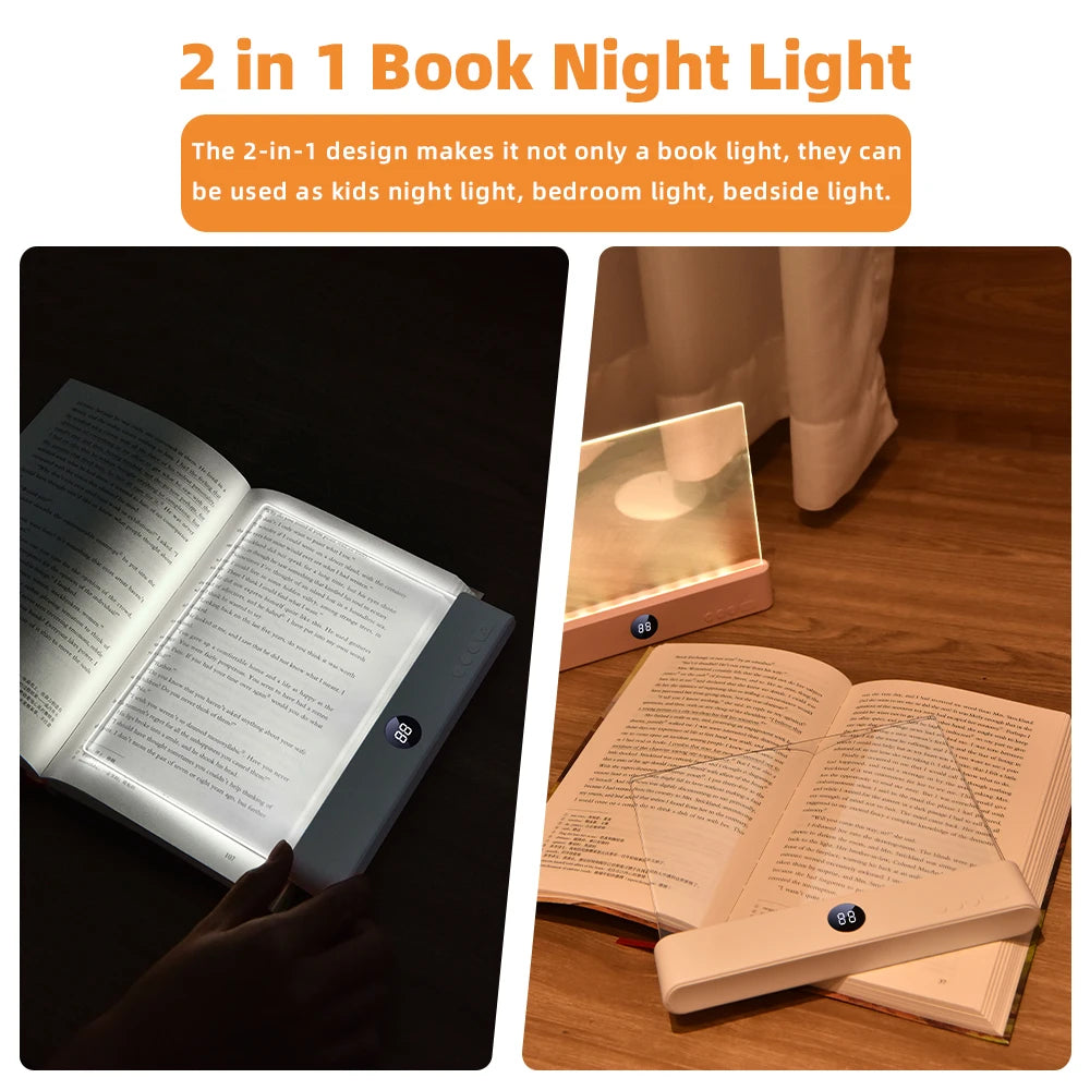 Flat Panel LED Book Reading Light - Rechargeable Eye-Caring Night Light with Timer - 2