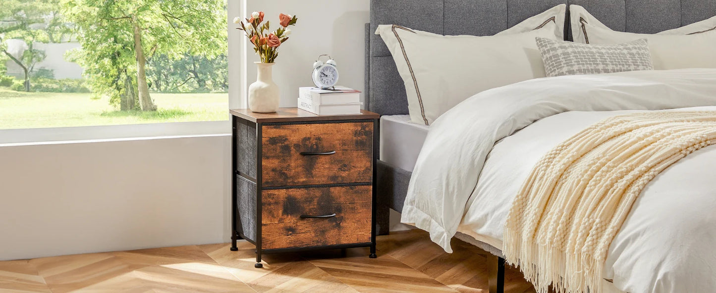 Modern 2-Drawer Nightstand with Fabric Storage Drawers – Bedroom Side Table