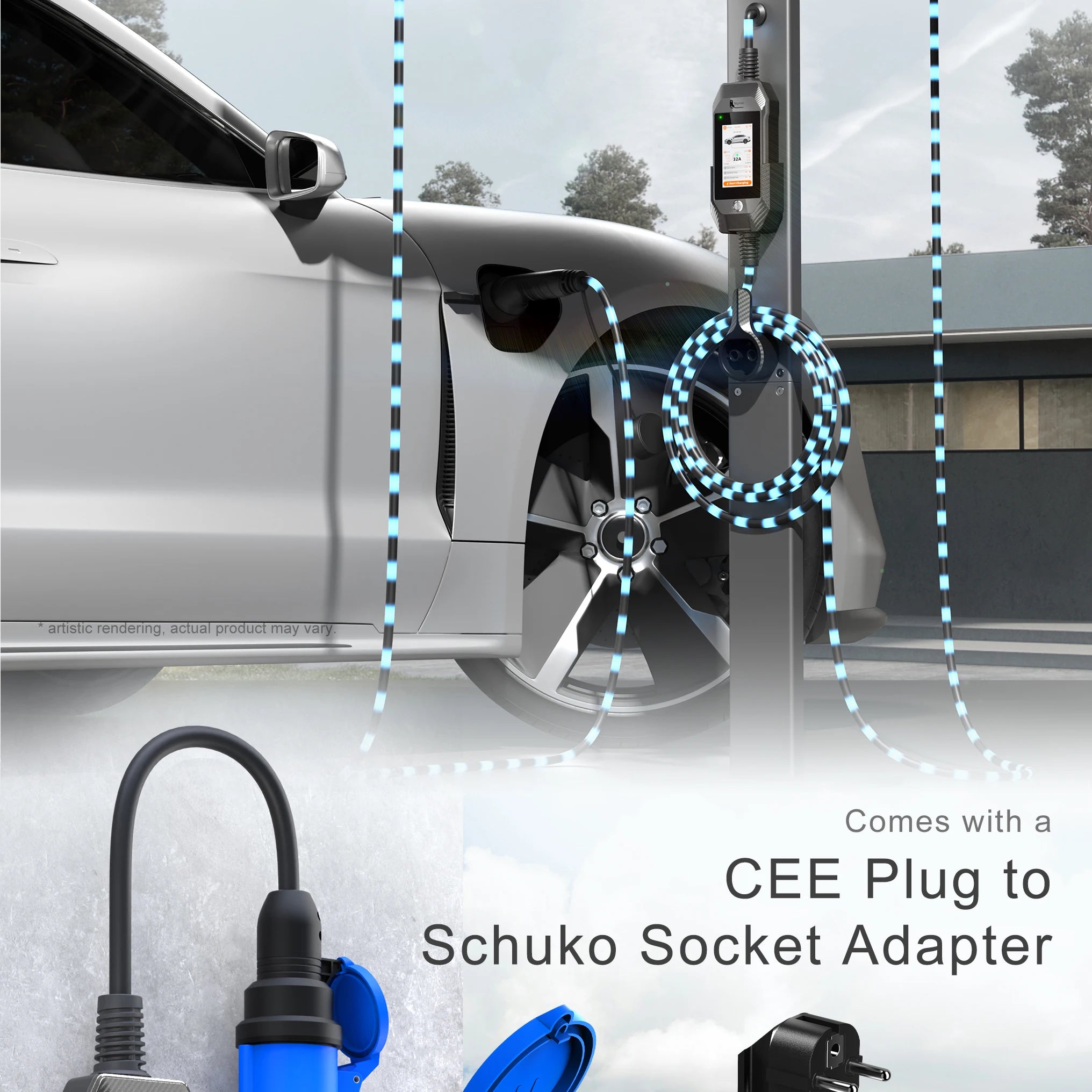 Portable 7kW EV Charger with 4.3" Touchscreen & Smart WiFi App Control - 16