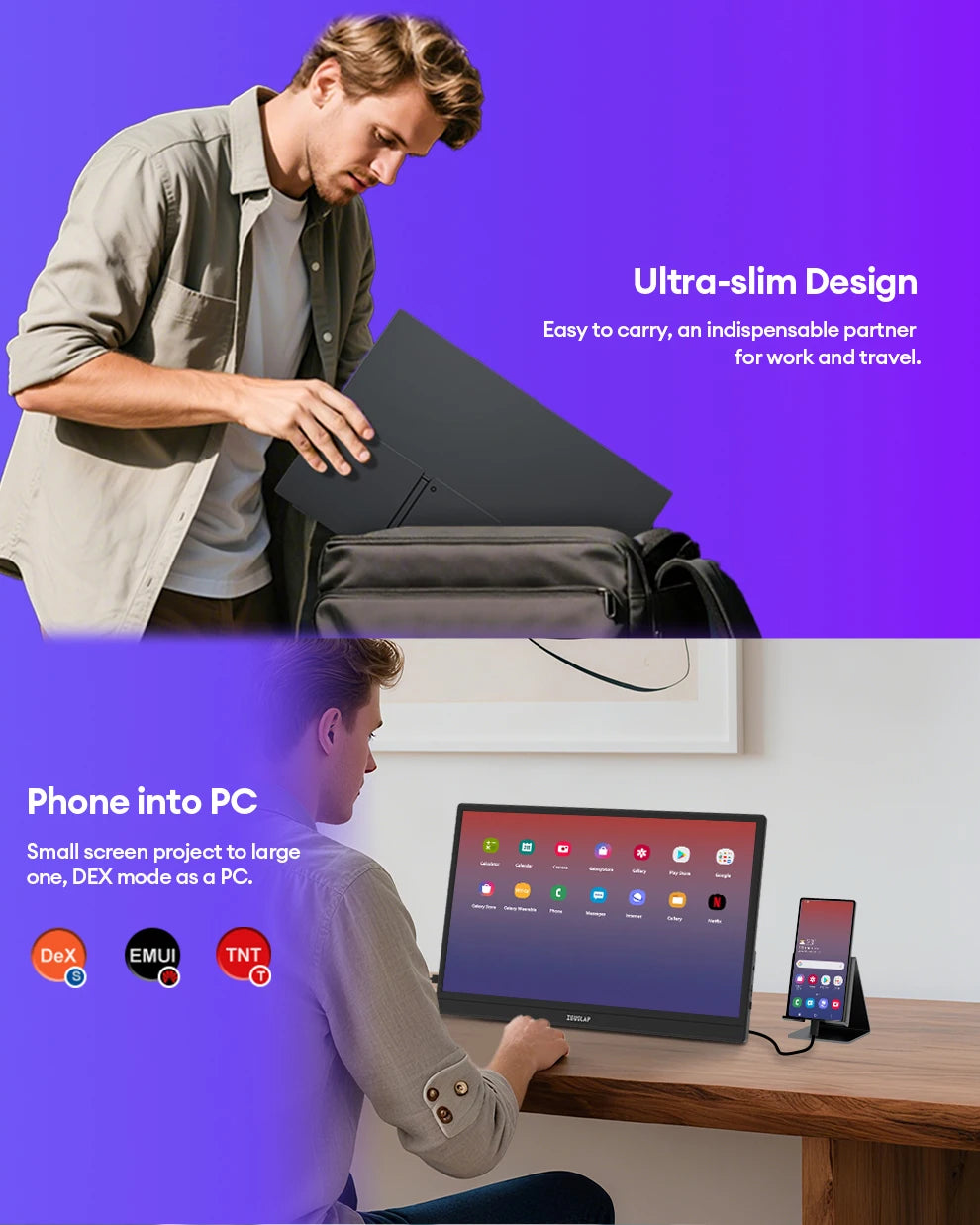 15.6" Full HD 1080P Portable Monitor - Slim IPS Display for Laptop & Gaming - 10