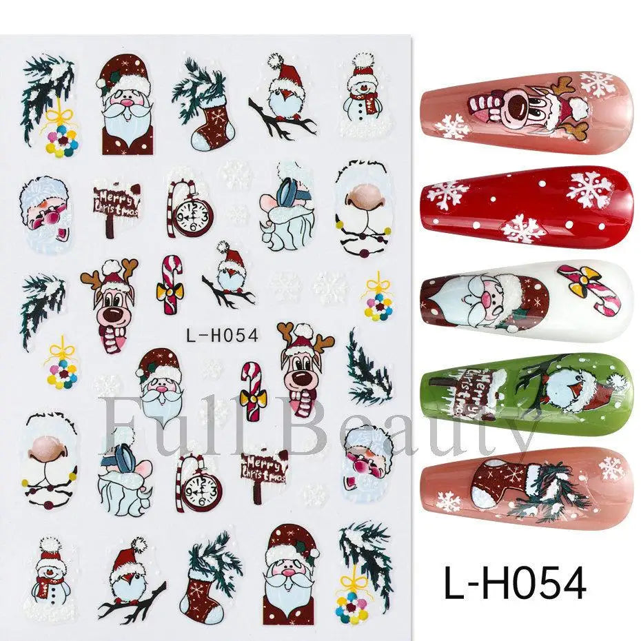 3D Christmas Nail Art Stickers - Festive Snowman & Snowflake Manicure Decals