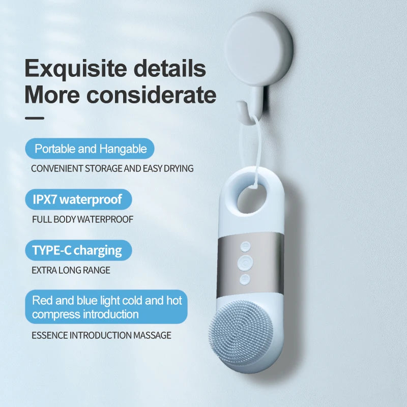 Hot & Cold Sonic Facial Cleansing Brush - Waterproof Silicone Face Massager - 6