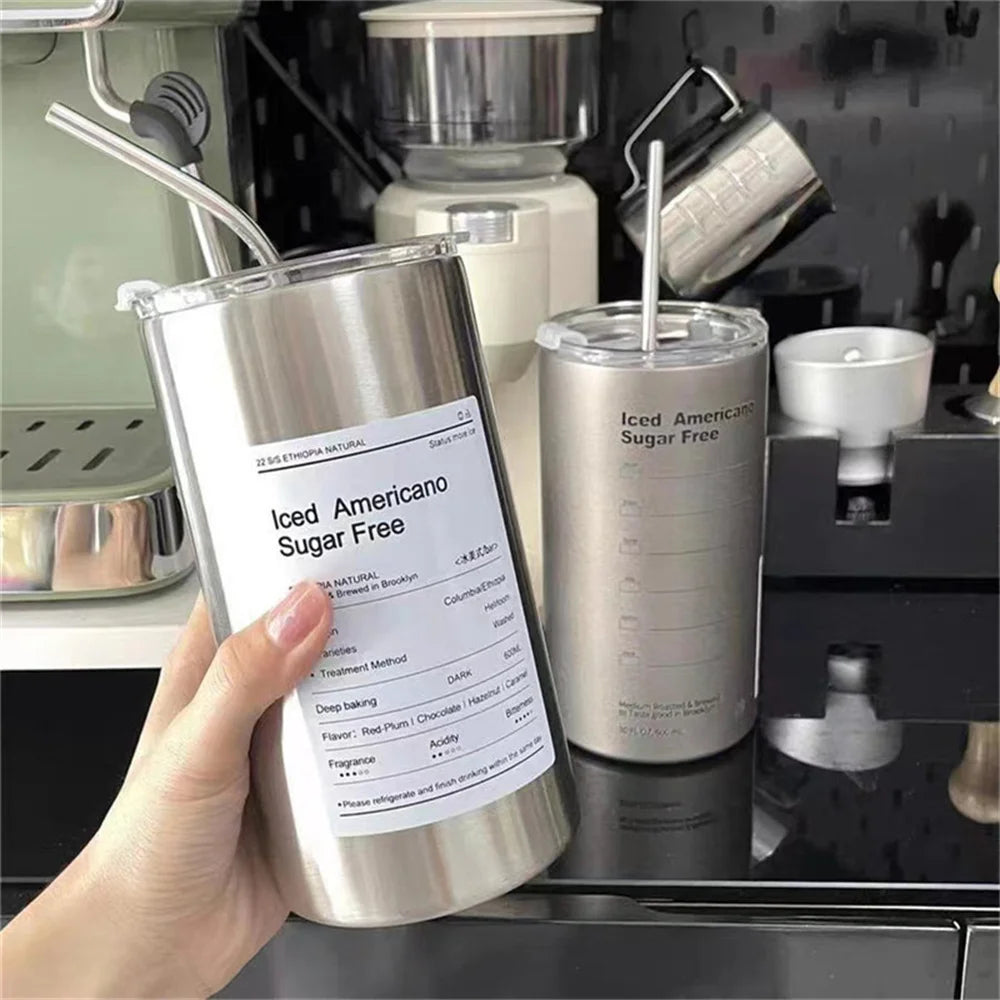 600ml Insulated Stainless Steel Coffee Mug with Straw – Portable Travel Cup - 3