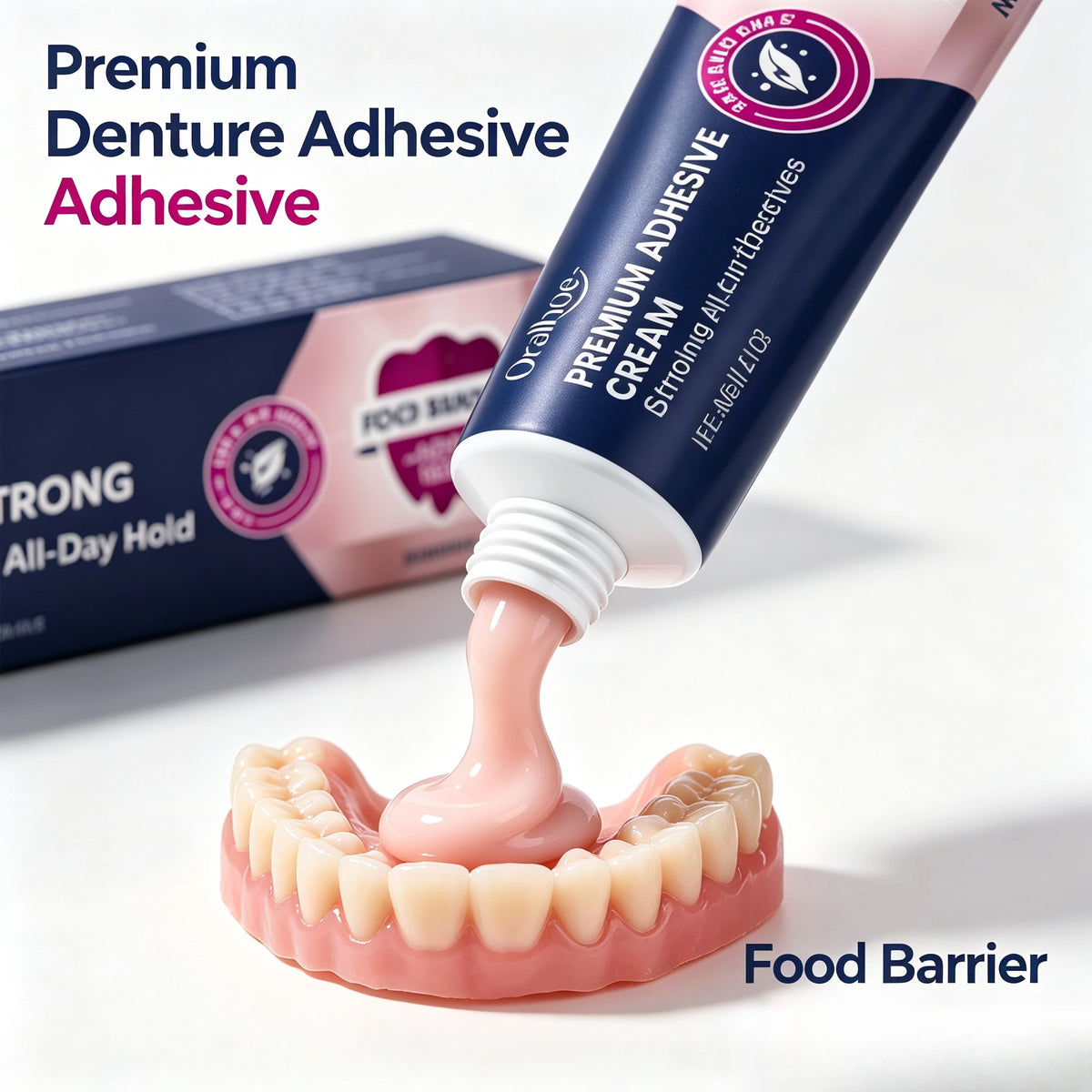 Premium Denture Adhesive Cream - Long Lasting Strong Hold & Food Barrier