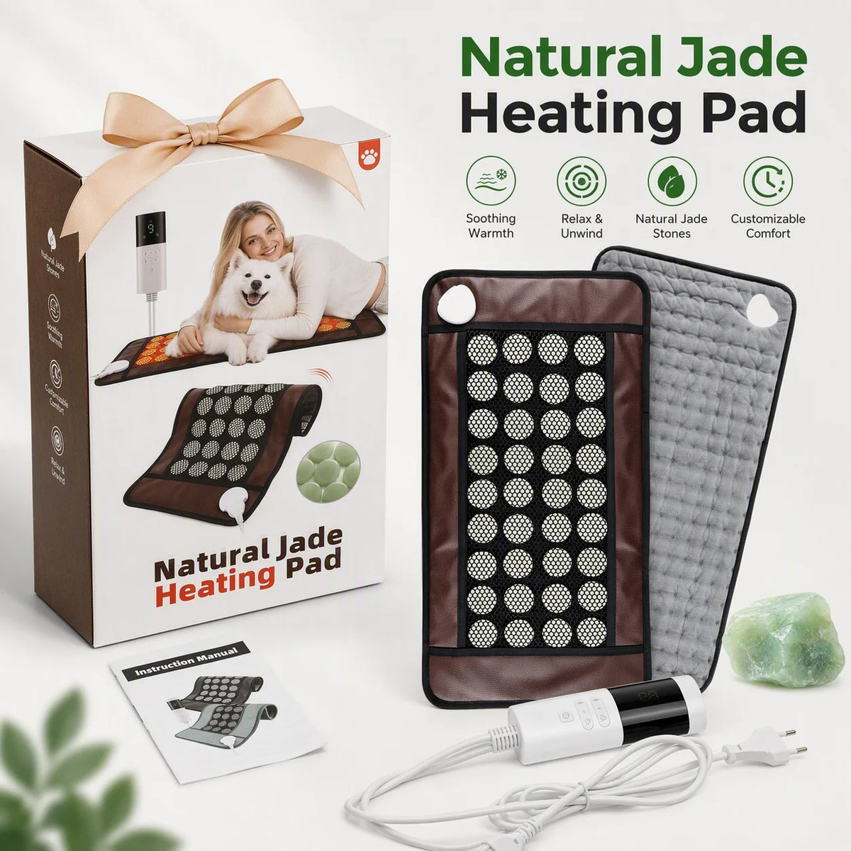 Jade Stone Heating Pad - Double Sided Heated Seat Cushion for Back & Body Pain