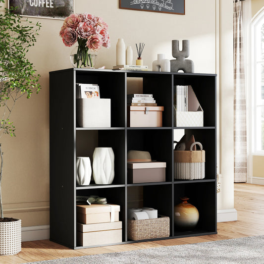 9-Cube Wooden Storage Organizer - Modern Open Bookshelf & Display Unit