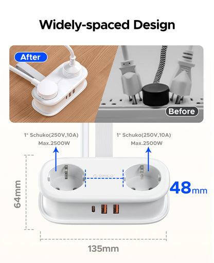 Compact 5-in-1 Travel Power Strip with PD 20W Fast Charging & USB-C