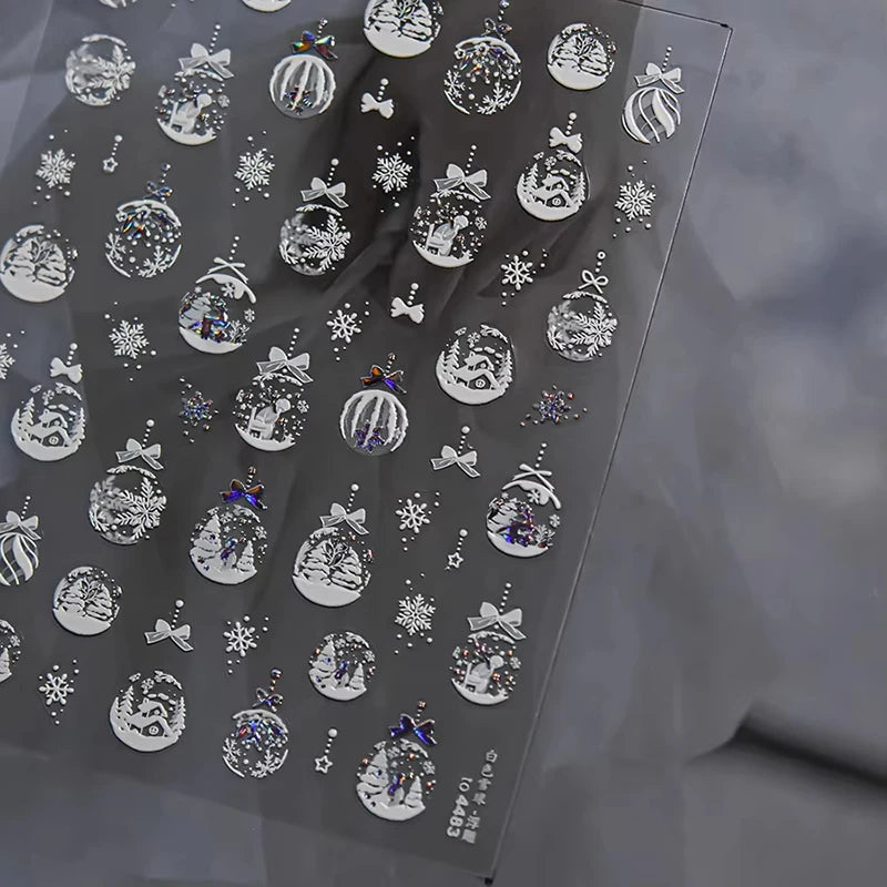 3D Christmas Nail Art Stickers - Festive Snowman & Snowflake Manicure Decals