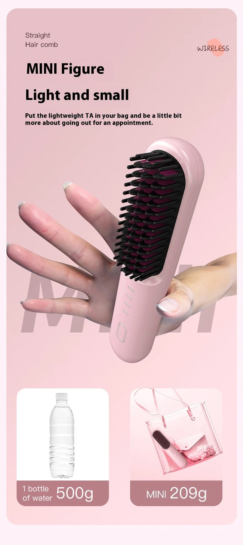 Fast Heating Cordless Hair Straightening Brush - Anti-Frizz Ionic Styling Comb