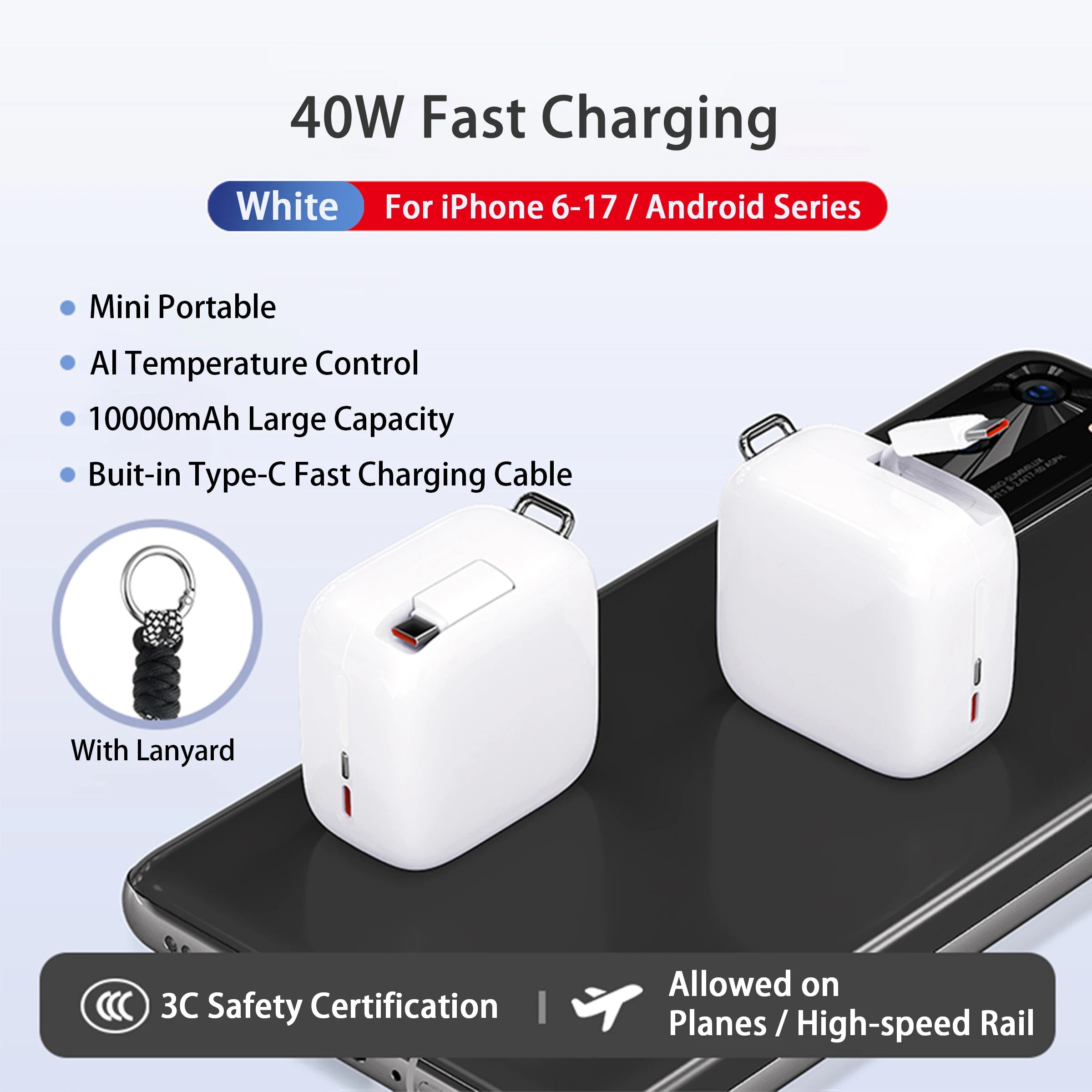 40W Fast Charging 10000mAh Power Bank with Built-in Retractable Cable - 23