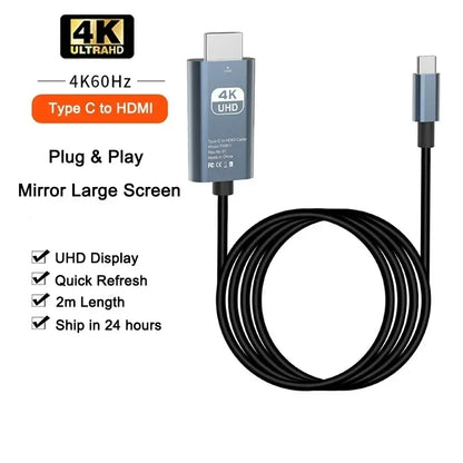 4K USB-C to HDMI Adapter Cable for Laptop, Phone & Tablet Screen Mirroring