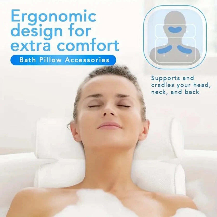 Ergonomic Bath Pillow - Spa Bathtub Cushion for Neck & Back Support with Suction Cups