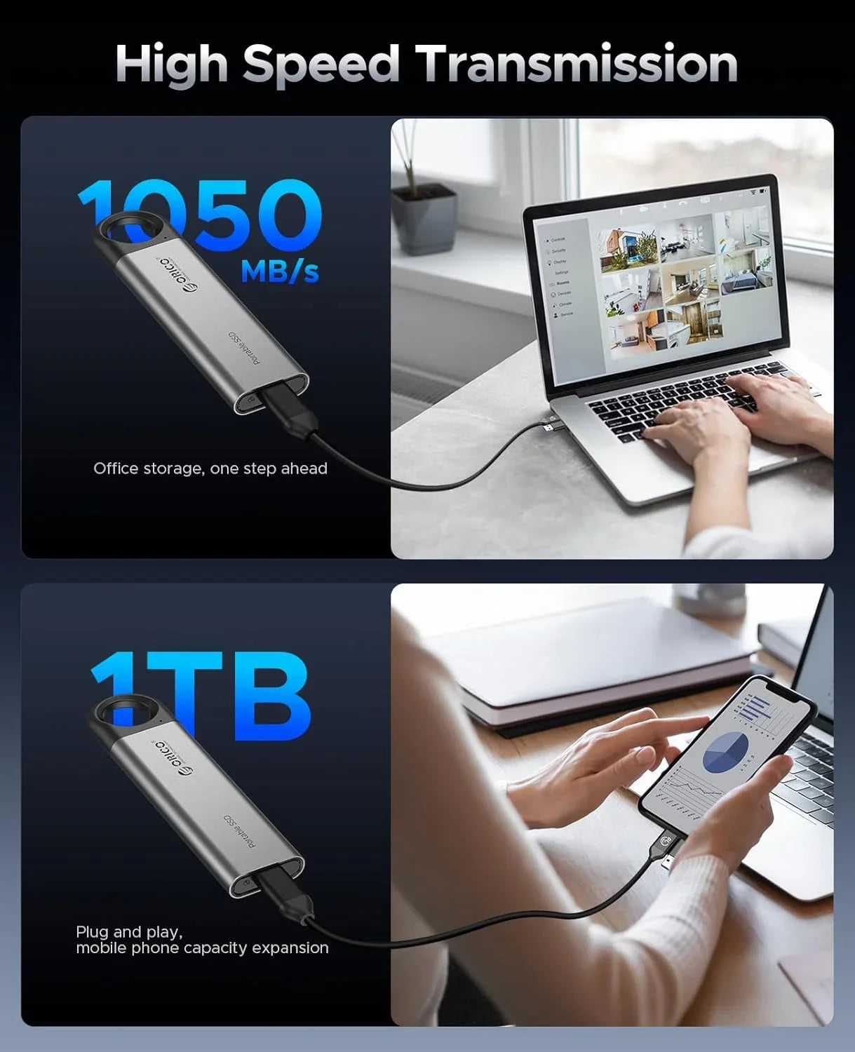 ORICO Portable External SSD - High-Speed 1TB Solid State Drive for Gaming - 2