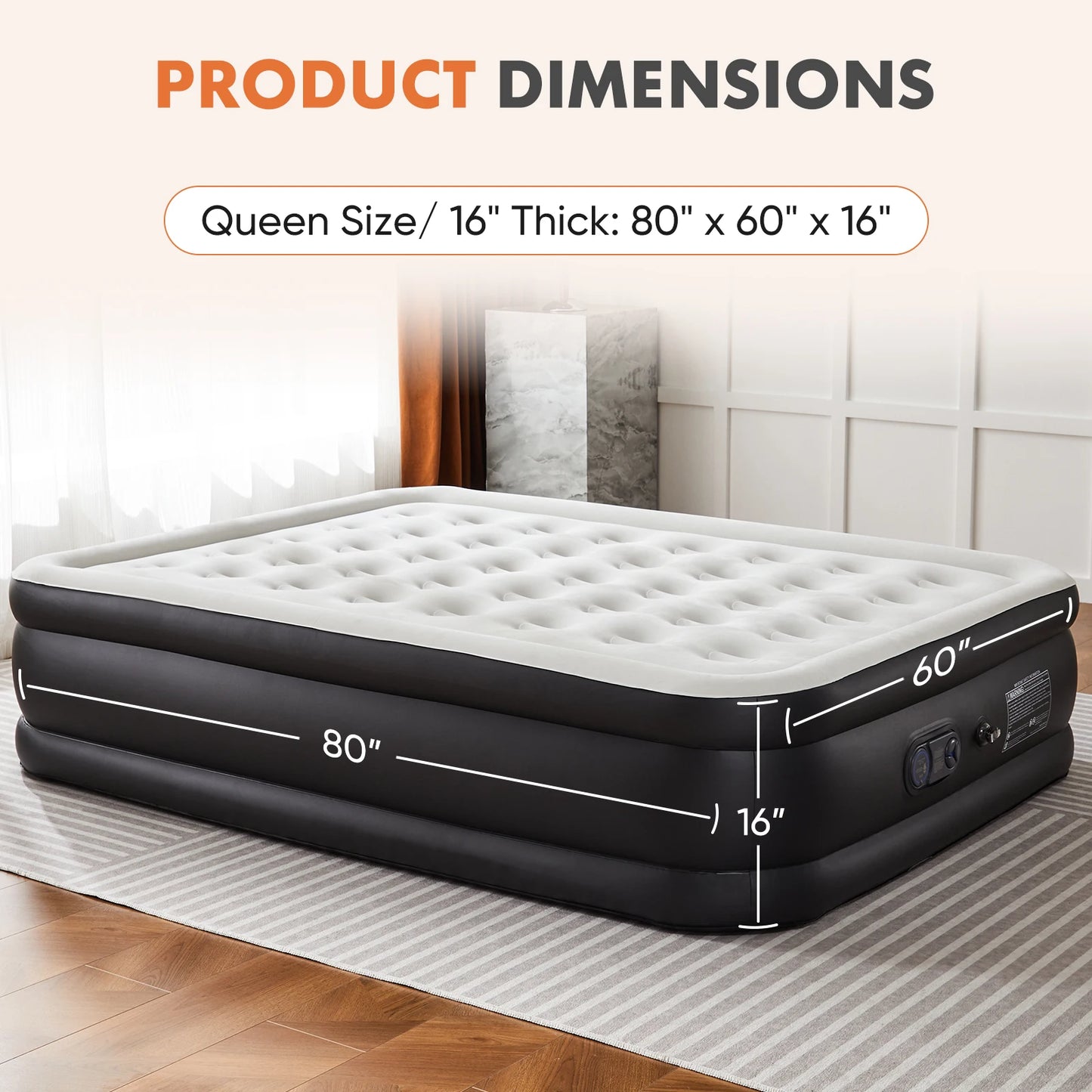Premium Queen Size Air Mattress with Built-in Electric Pump & Flocked Top