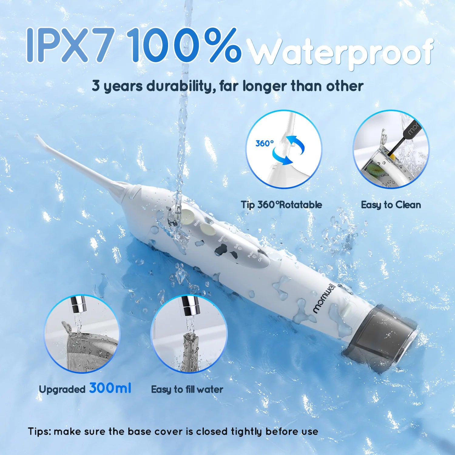 Portable Cordless Water Flosser with 300ml Tank and 6 Replacement Nozzle Tips - 6
