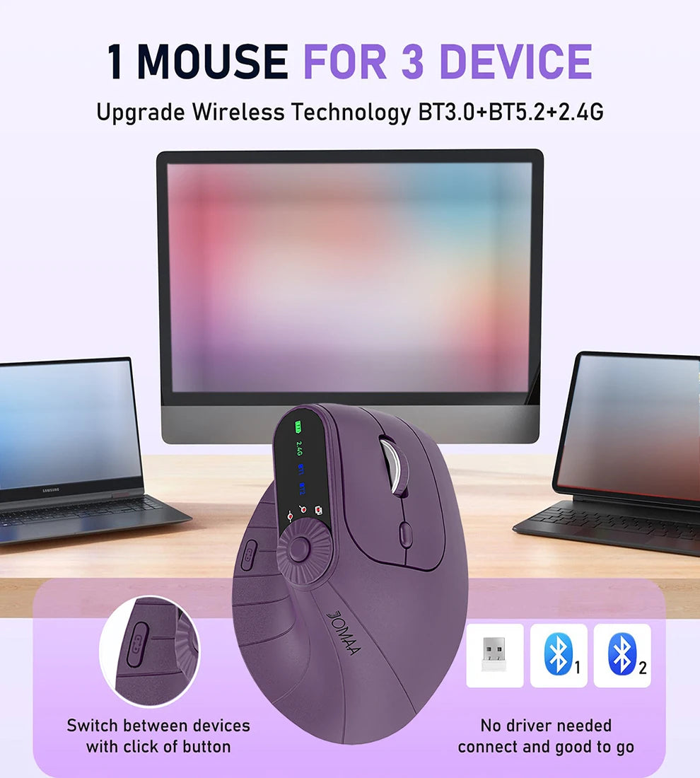 Ergonomic Wireless Vertical Mouse with Knob & Multi-Device Bluetooth