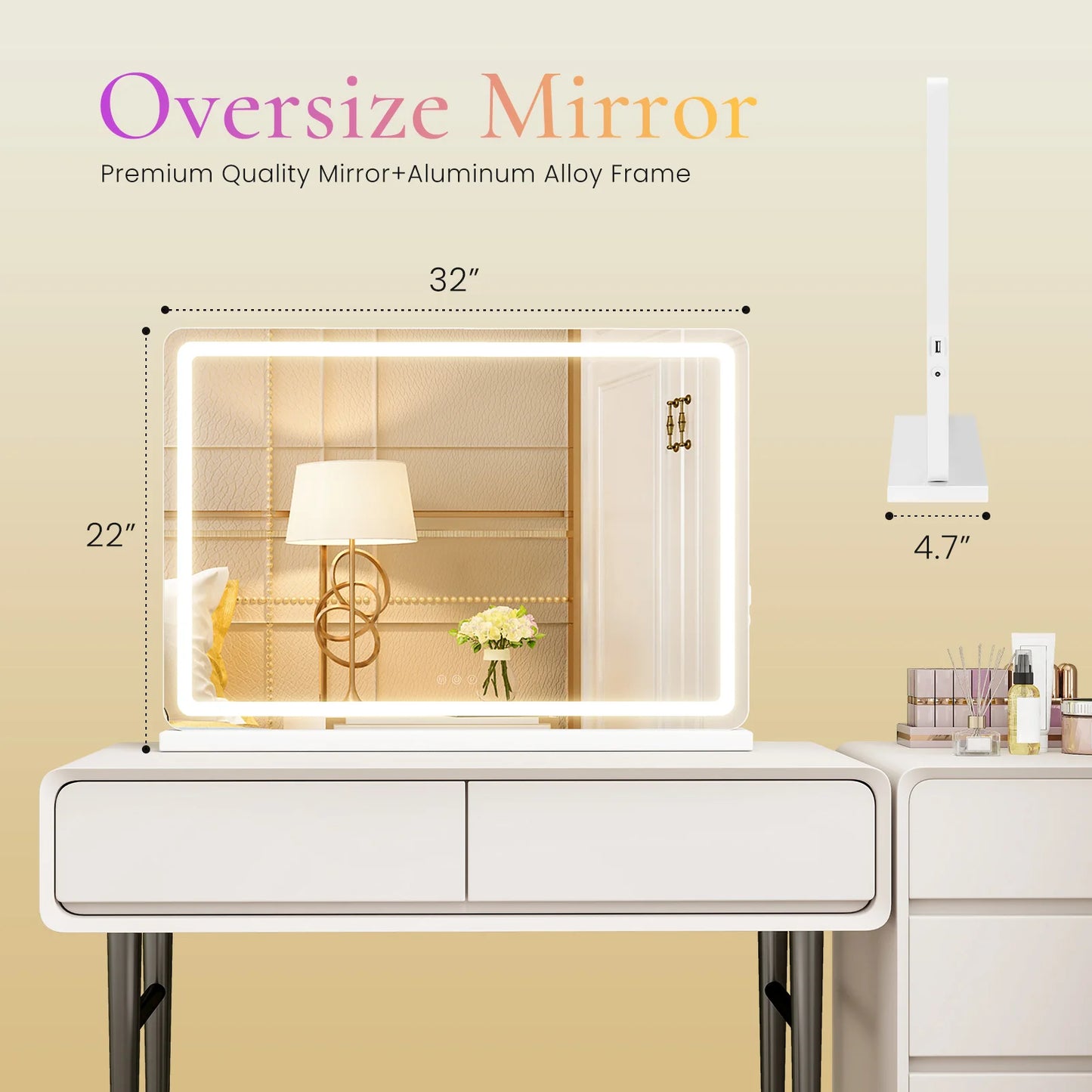 LED Vanity Mirror with Lights - Adjustable 3-Color Dimmable Makeup Mirror