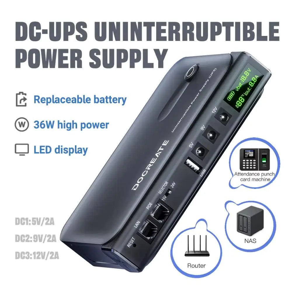 36W DC Mini UPS for Wi-Fi Router, Modem & Security Camera - 5V-24V Backup - 1