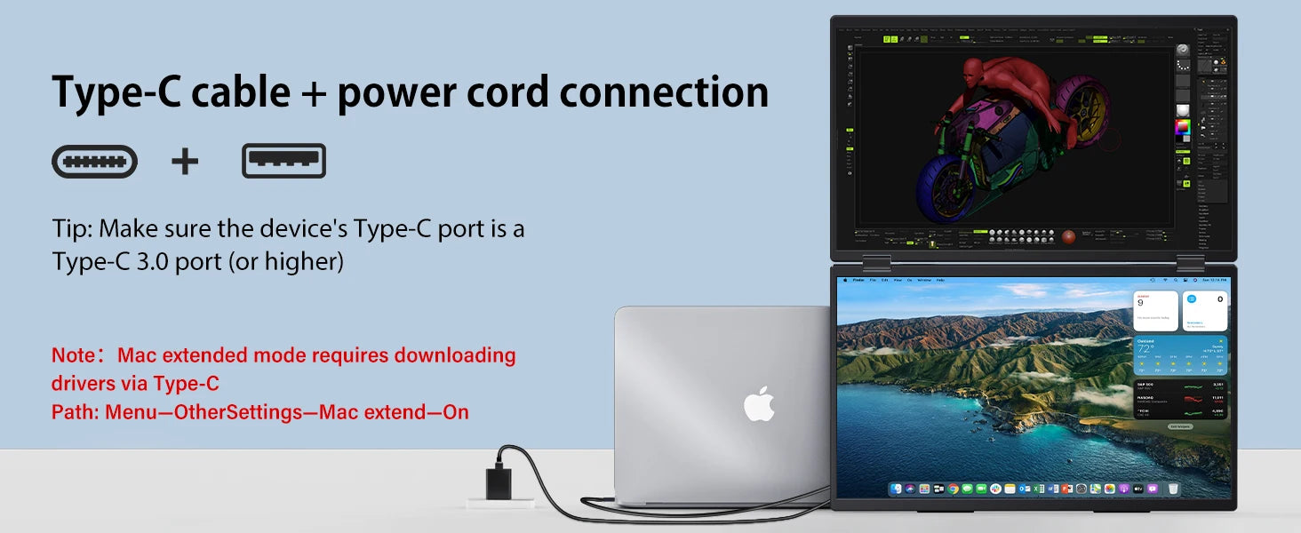 15.6" Dual Portable Laptop Monitor - 1080P FHD Stacked Screen Extender - 12