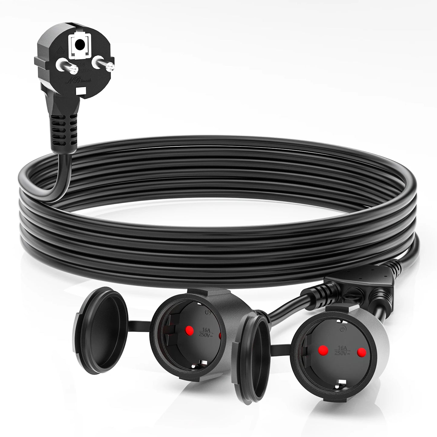 Waterproof European Standard Extension Cord - 2-Way Power Socket Splitter