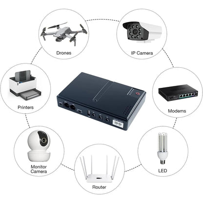 Mini DC UPS Battery Backup for Routers, Modems & Cameras 5V/9V/12V