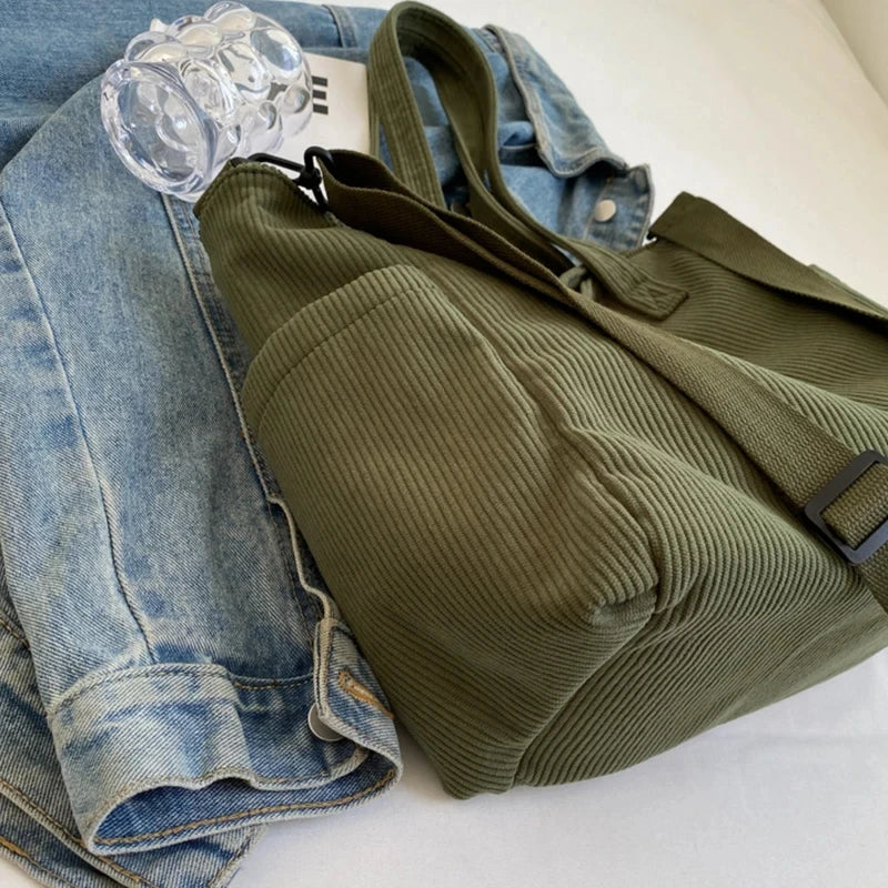 Striped Corduroy Tote