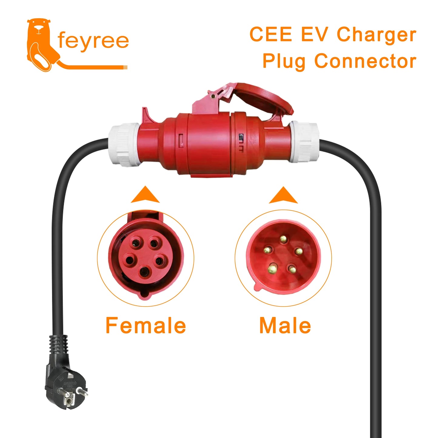 EV Charging Adapter: Schuko Plug to 5-Pin CEE Red Socket (16A 3.5KW)