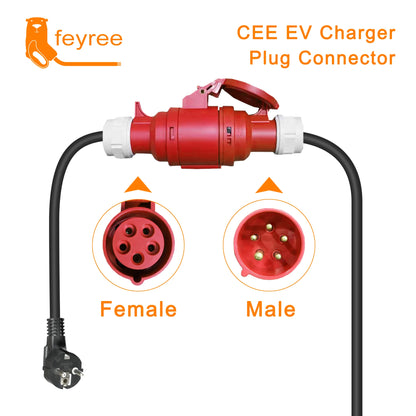 EV Charging Adapter: Schuko Plug to 5-Pin CEE Red Socket (16A 3.5KW)