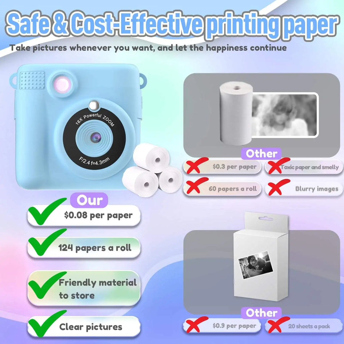 Instant Print Kids Camera with Digital Video Recording & Photo Printing