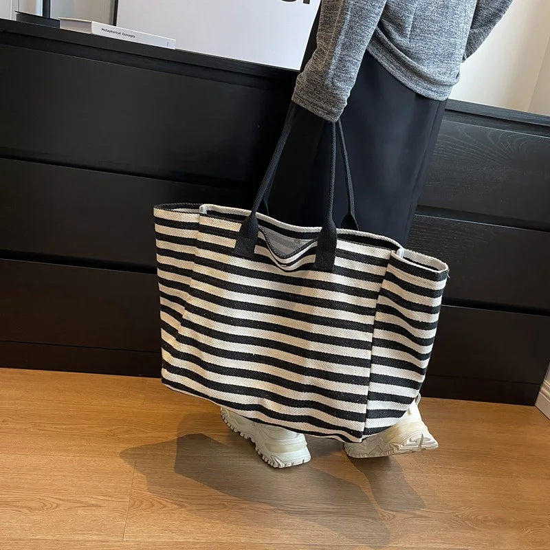 Luxury Casual Striped Canvas Tote
