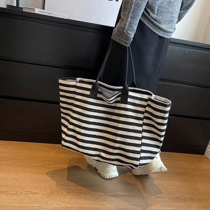Luxury Casual Striped Canvas Tote