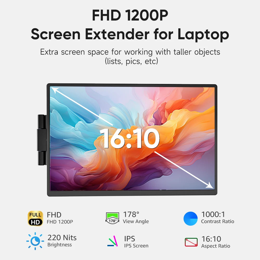 14.1" Portable Laptop Monitor - 1200P FHD IPS Triple Screen Extender