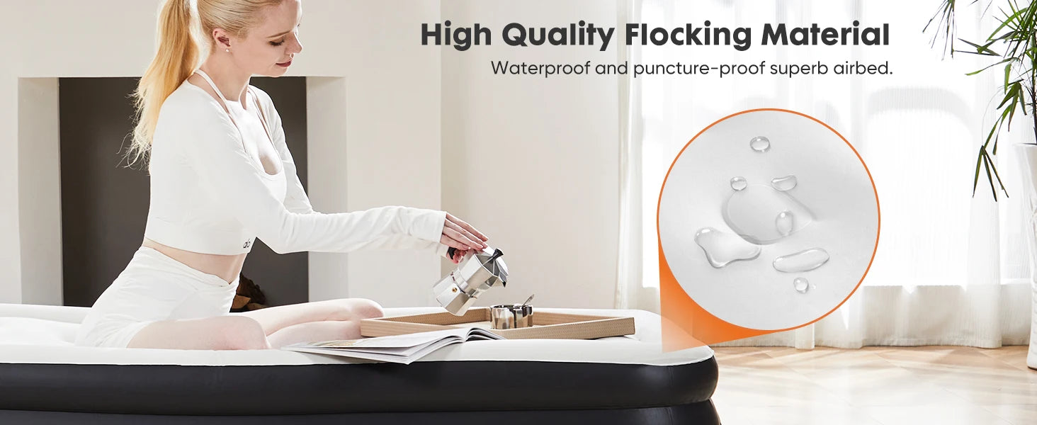 Premium Queen Size Air Mattress with Built-in Electric Pump & Flocked Top - 10