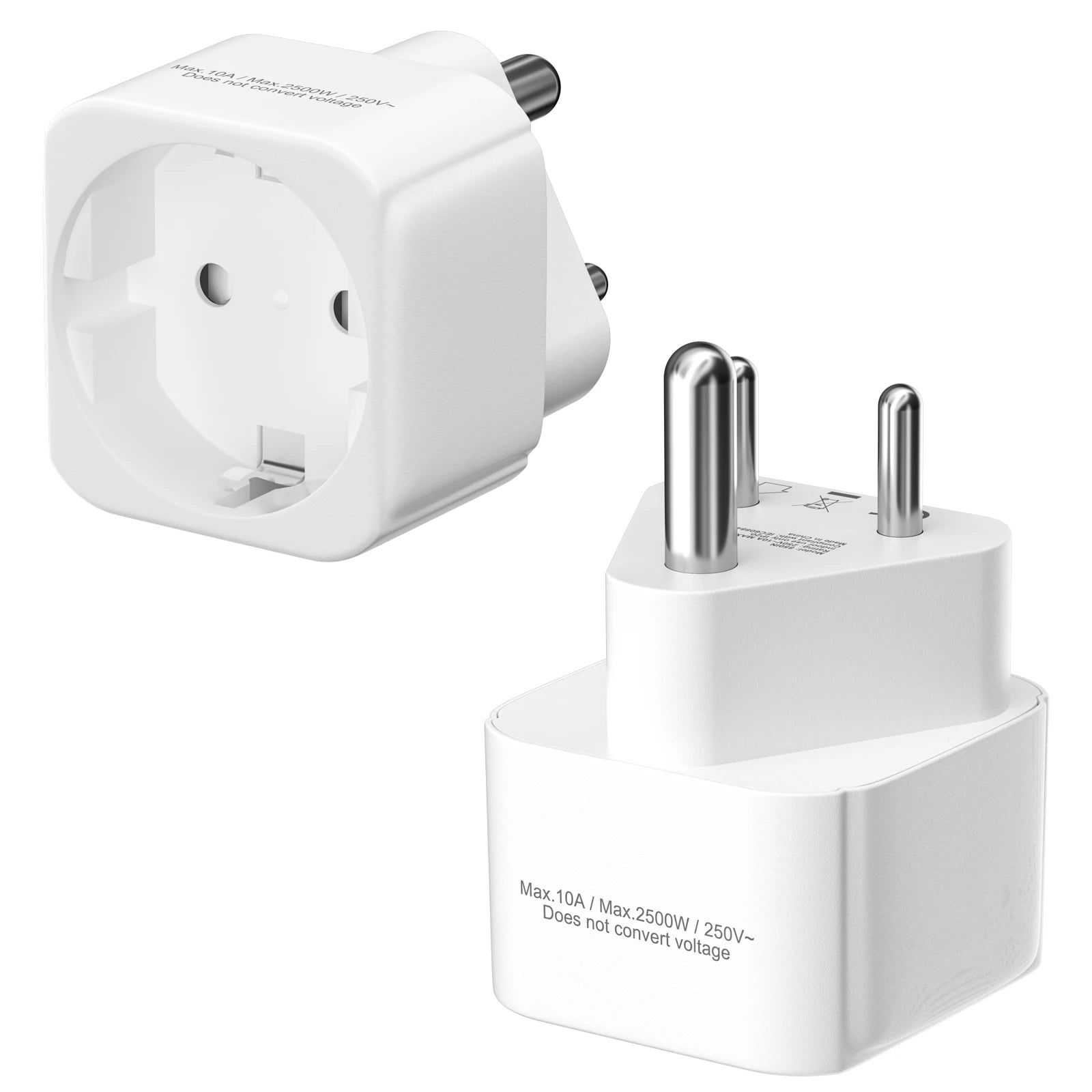 EU to India Plug Adapter - 2-Pin to 3-Pin Travel Power Converter - 1
