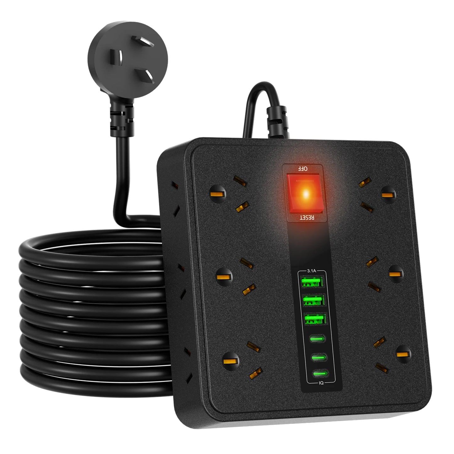 Australian Power Board: 12-Socket Extension Lead with 6 USB Fast Charger