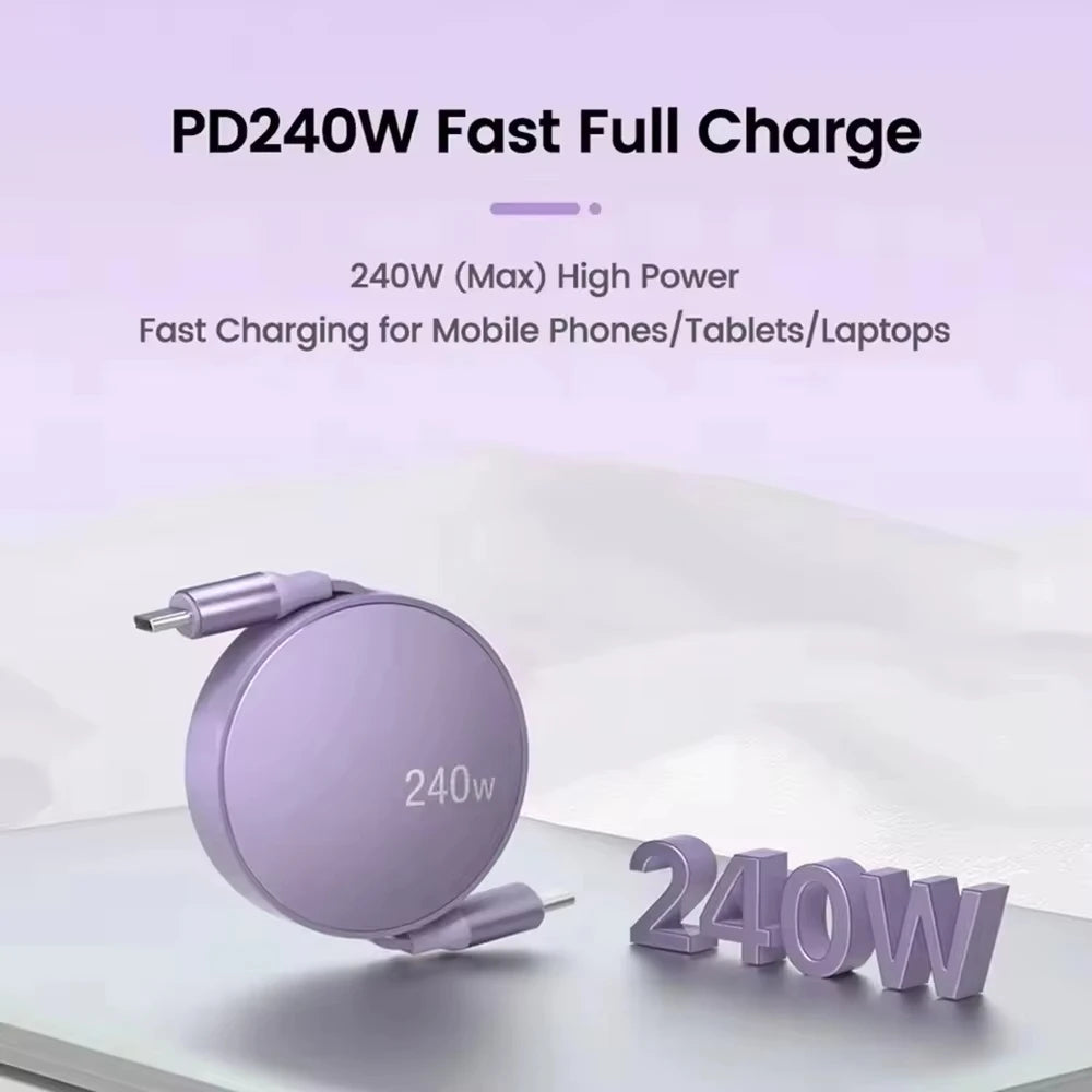 240W Retractable USB-C to USB-C Fast Charging & Data Cable - 6