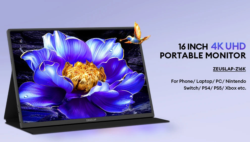 16" 4K Portable Monitor - 3840x2400 IPS HDR10 Display for Laptop & Gaming - 8