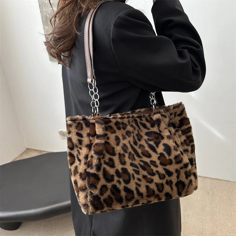 Luxury Leopard Fluffy Fur Tote