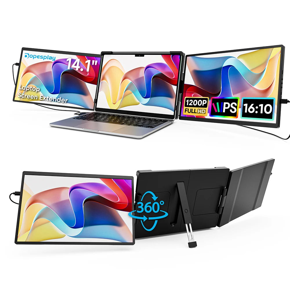 14.1" Portable Laptop Monitor - 1200P FHD IPS Triple Screen Extender - 28