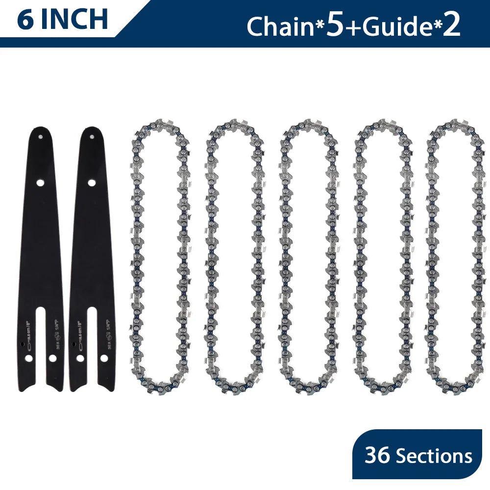 4 & 6 Inch Replacement Chainsaw Chain and Guide Bar for Mini Cordless Pruning Saws