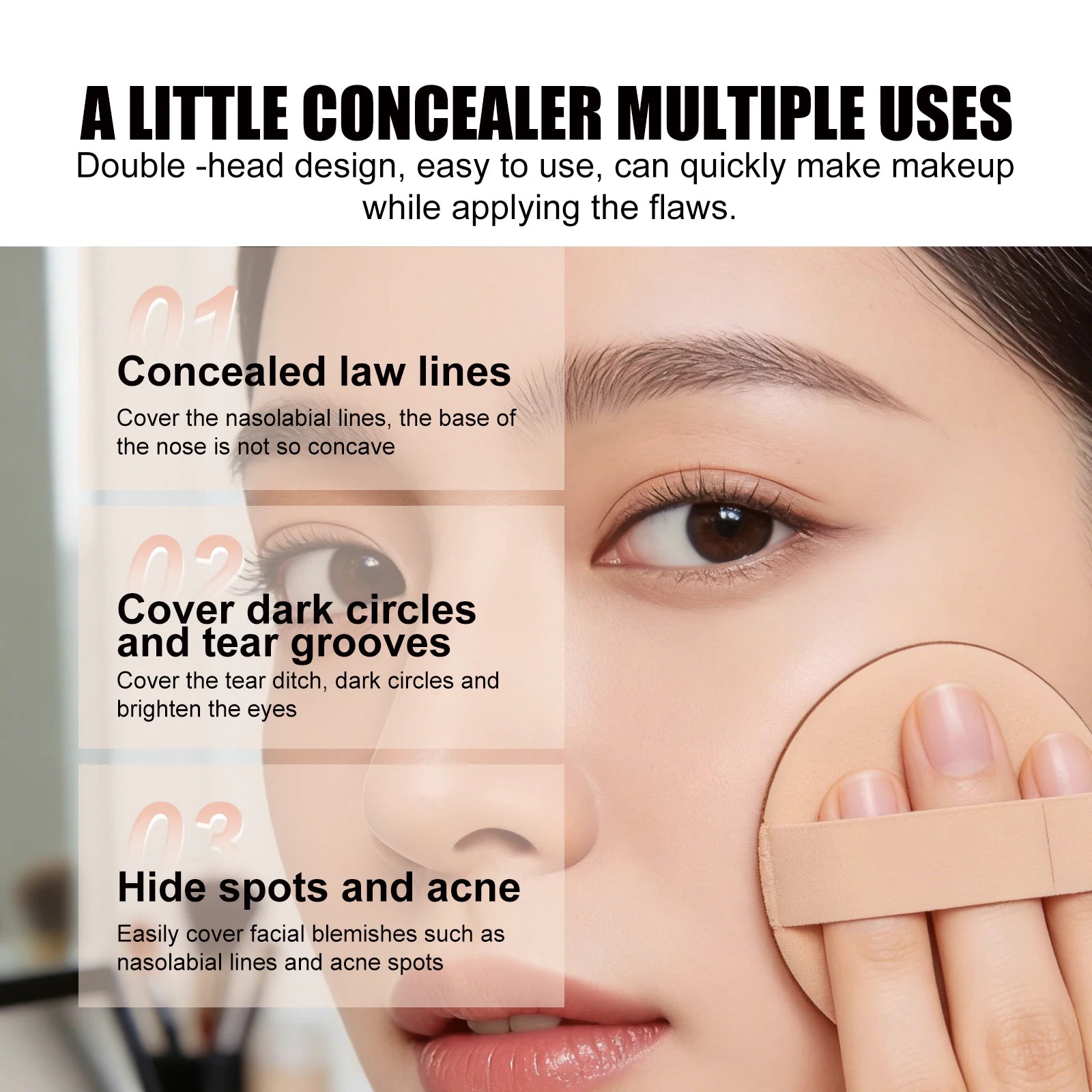 3-Color Cream Concealer Palette for Flawless Coverage & Contouring - 8